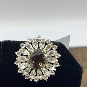 SMOKEY QUARTZ PENDANT WITH WHITE TOPAZ IN STERLING SILVER 5.62CTS 925